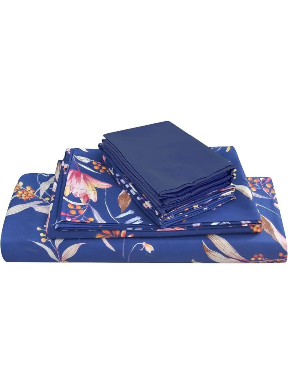 Navy Blue Floral Queen Sheet Set, 6-Piece Soft Microfiber, Extra Deep Pocket